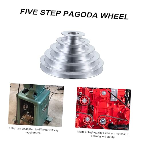 Miniatura 2 de Mobestech Polea de prensa de polea de 5 pasos para correa de distribución en forma de V, aleación de aluminio, diámetro de plata, taladro de banco