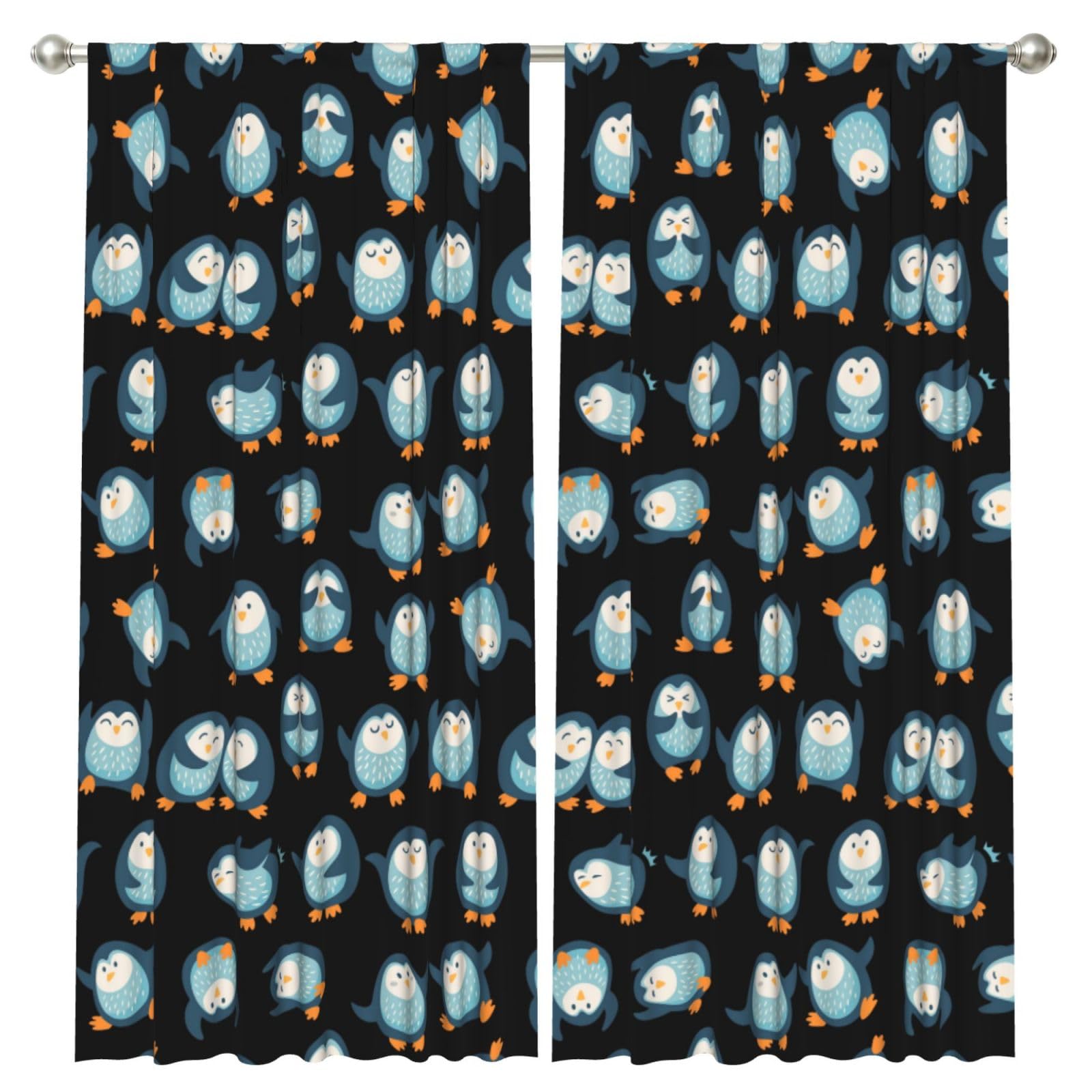 InOmak Penguins Cartoon Patterned, 2 Panels Window Curtains 52 x 84 Inch Blackout Curtains for Living Room Bedroom