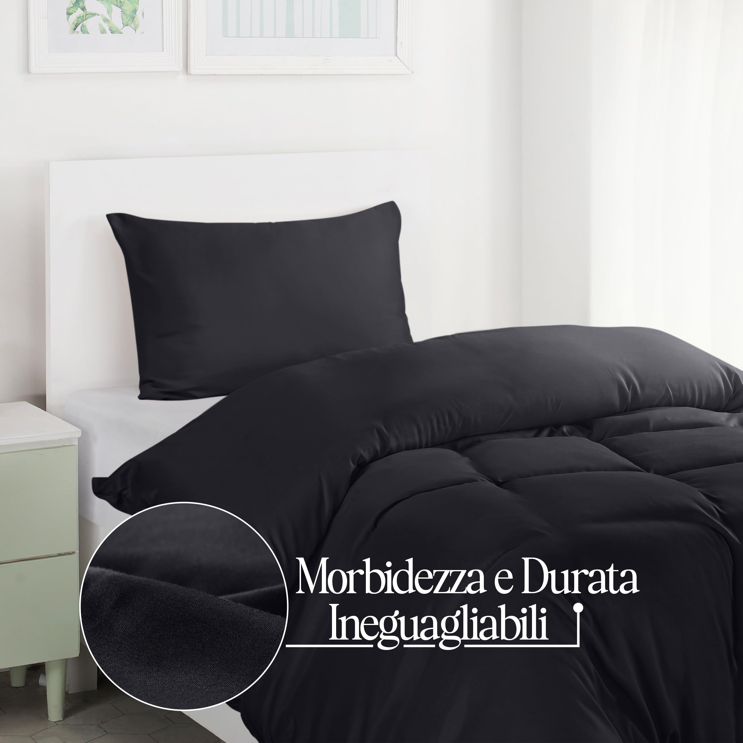 Utopia Bedding Copripiumino Singolo - Microfibra Copripiumino 135x200cm + Federa 50x75cm - Nero