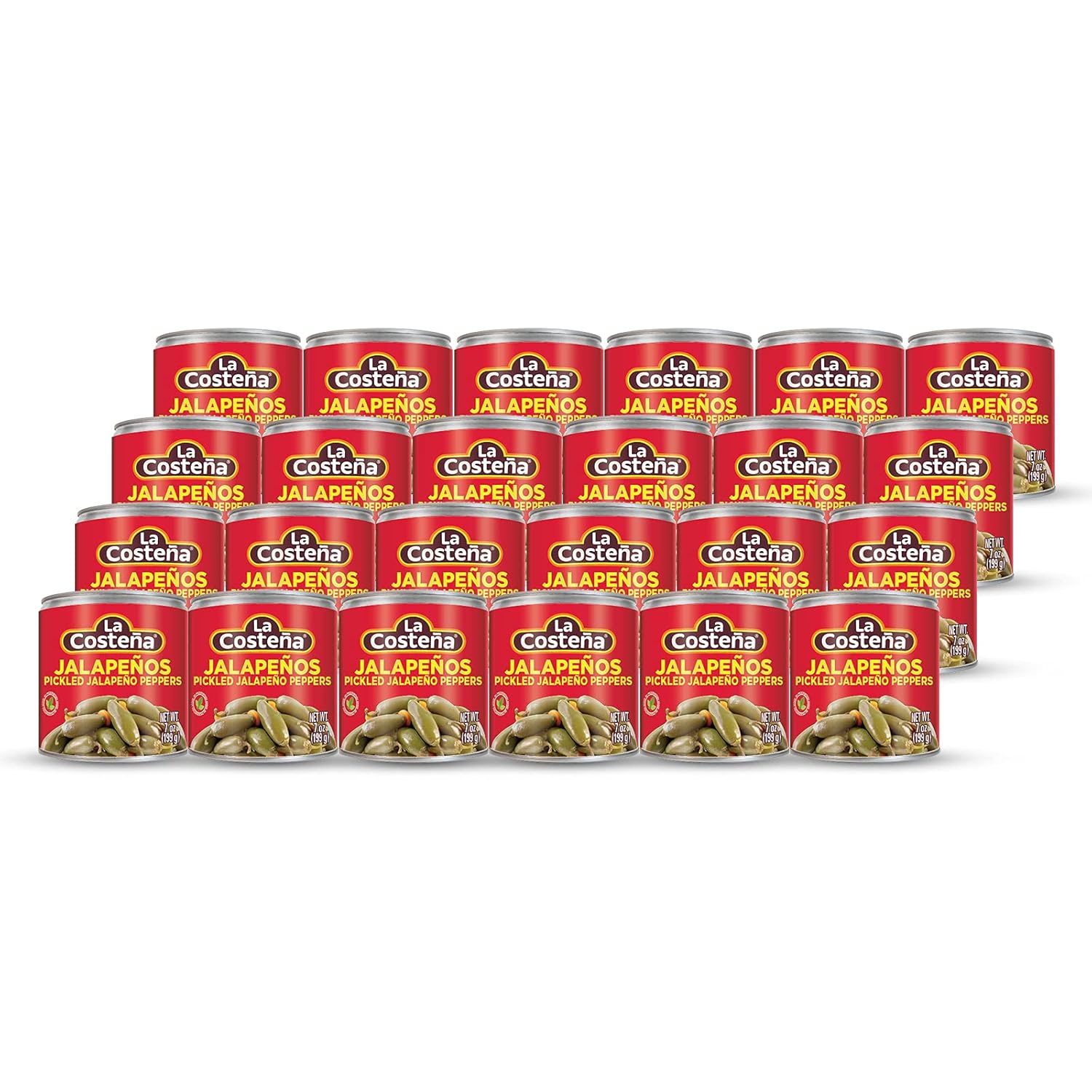 La Costeña Whole Jalapeno Peppers - Pickled Jalapenos - Jalapeno Pepper - Hot Peppers for Mexican Food, Guacamole, Spicy Nacho & Taco Toppings, Enchiladas & Salsa - 7oz, 24 Pack Canned Jalapenos