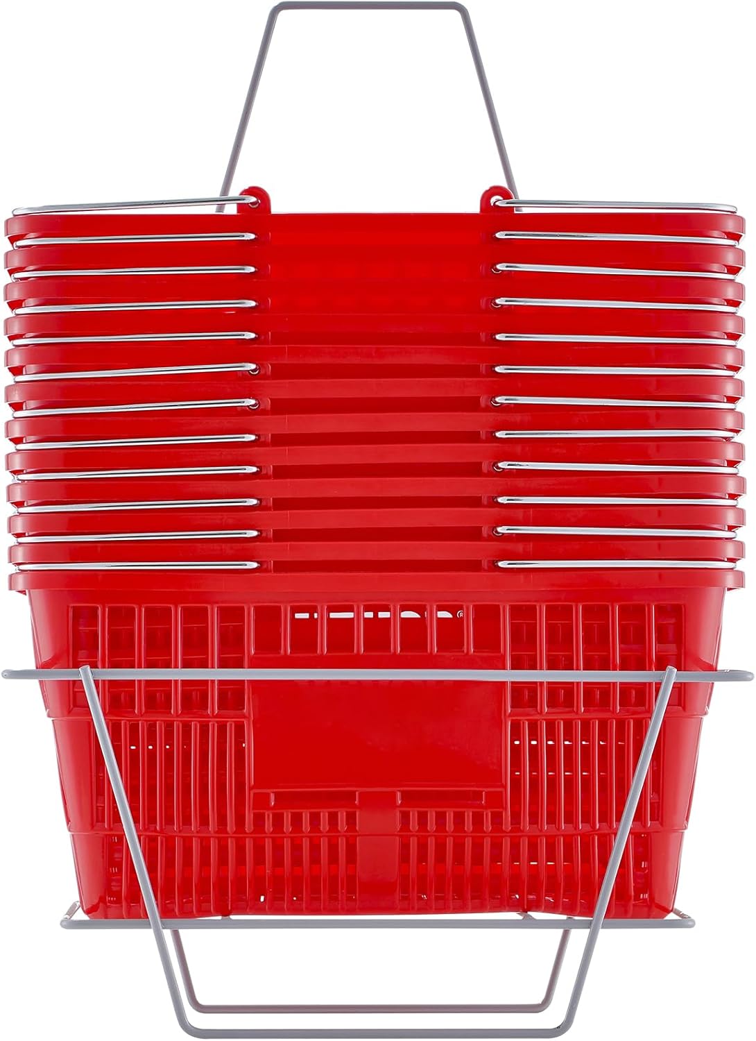 Happybuy Shopping Cart, Set of 12, 21 Liters, Durable Plastic with Metal Handles, 16.73x12.01x8.58 Inches, Portable, for Retail Stores, Supermarkets and Grocery Stores, Red