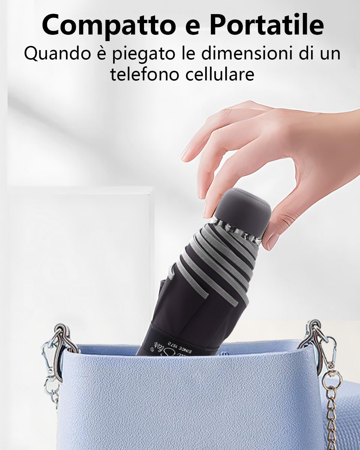 HW CASA Mini Ombrello Tascabile,Solo 18 Centimetri Ombrello Portatile,Stecche per Ombrello Antivento in Lega di Alluminio Ultraleggera da 236g,Mini Ombrello da Viaggio,Ombrello Donna e Uomo