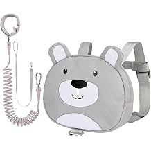 Bebamour Adorable Toddler Backpack Leash Safety Walking Harness Gray Bear Design With Wrist Link Grey