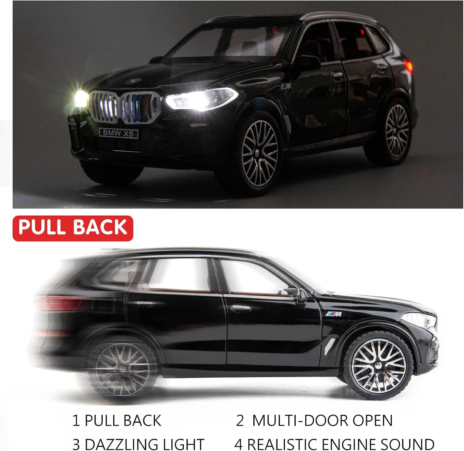 BDTCTK 1:32 Comapatible for X5 SUV Model Car Toy, Zinc Alloy Pull Back Toy car with Sound and Light for Kids Boy Girl Gift(Black)
