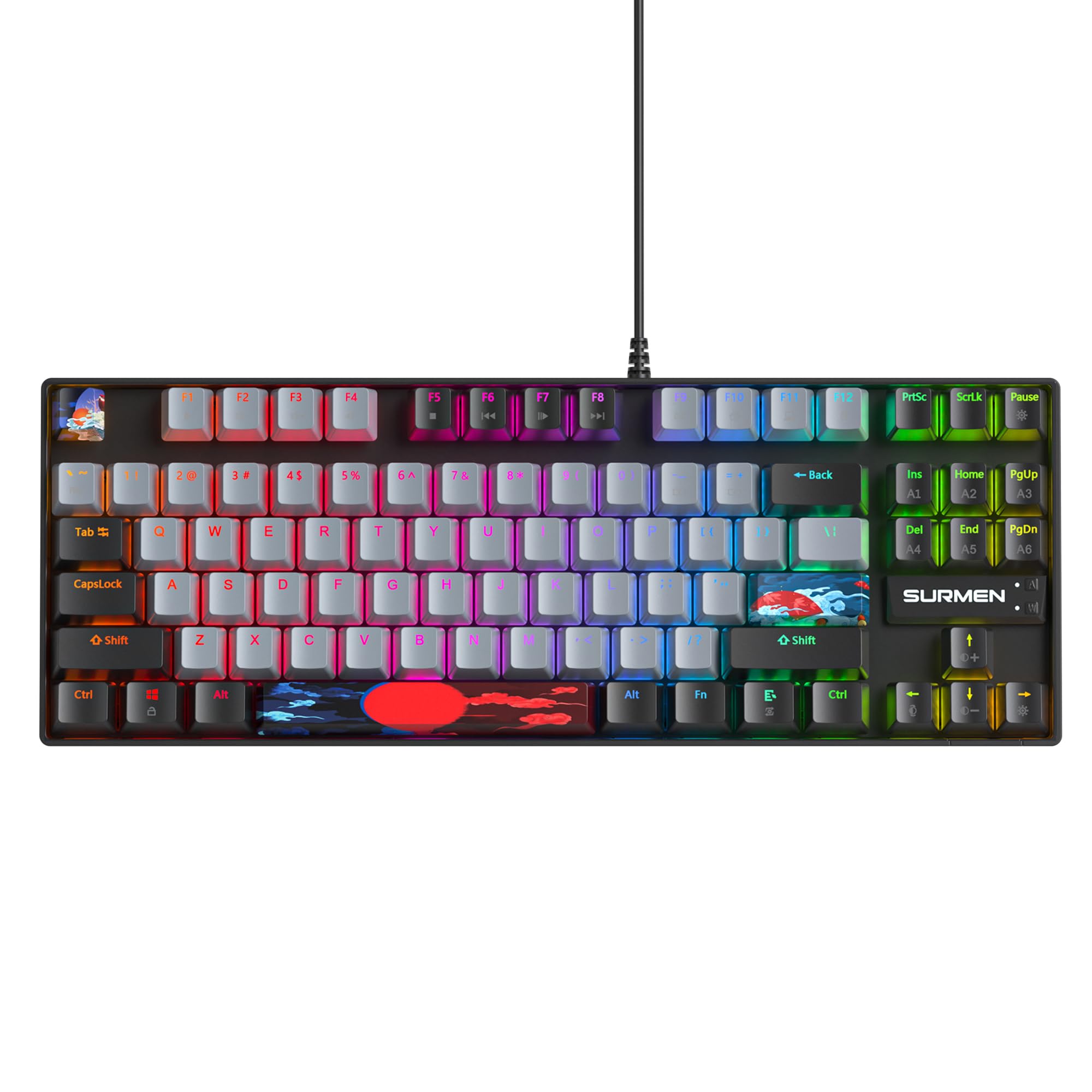 Owpkeenthy Teclado mecánico para juegos al 75 % con interruptor rojo, teclado retroiluminado RGB, 87 teclas, compactos TKL con cable para laptop, PC, jugador, Xbox PS (interruptor gris/87 rojo)