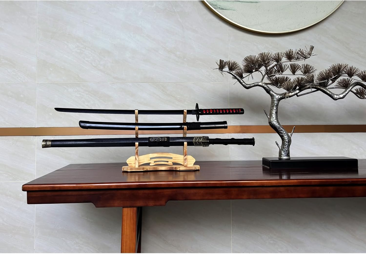 BiJun Sword Stand, Sword Holder, Katana Stand, Lightsaber Stand Samurai Sword Stand Rack Display Wall Mounted Hook for Katana Wakizashi Tanto Support All Swords (3 Tiers)