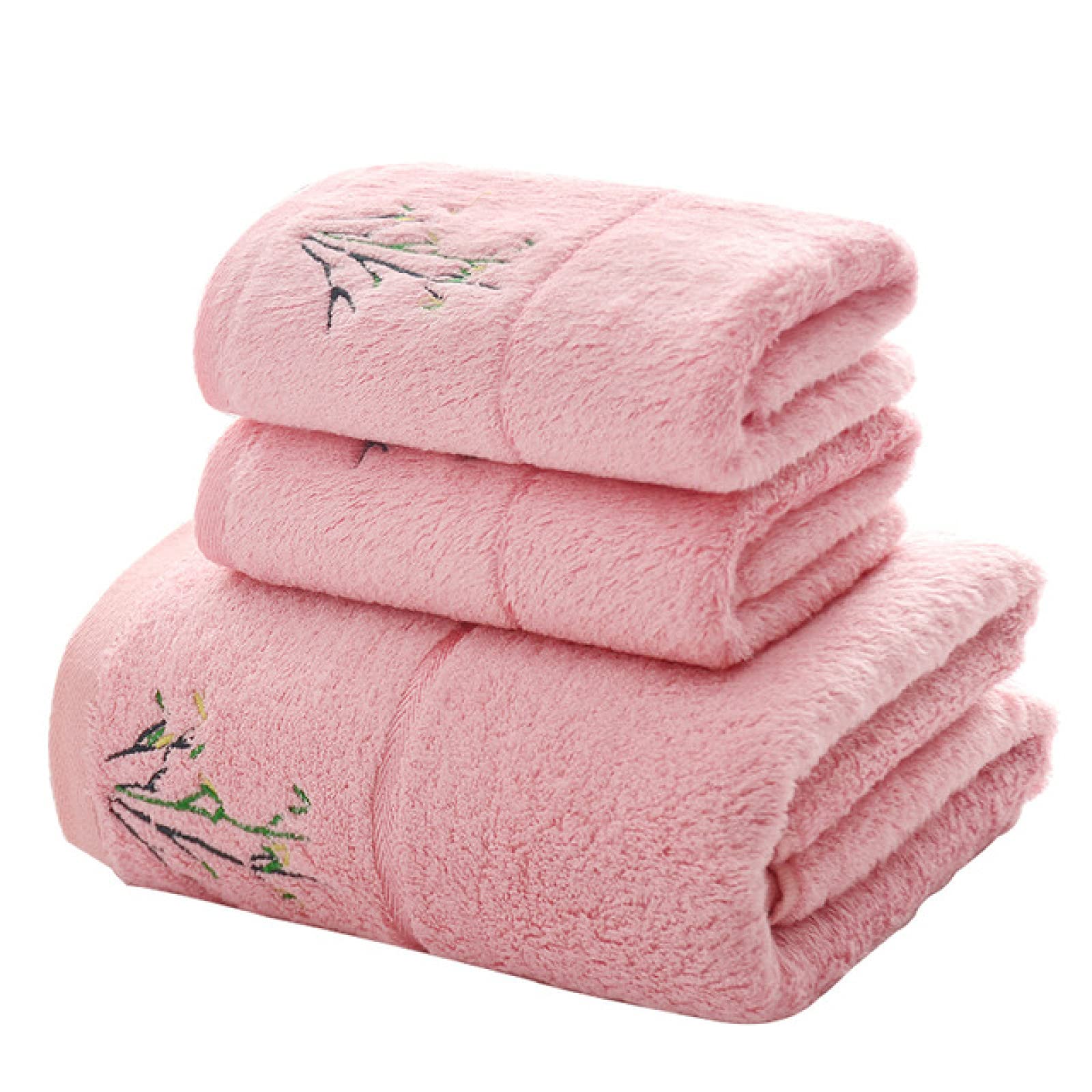 GTHTUHFD Egyptian Cotton Towel 35X75/70X140Cm 3 Piece Set Bamboo Fiber Embroidered Bath Towel Floral Print Towel Set,Rose-35 * 75/70 * 140 cm