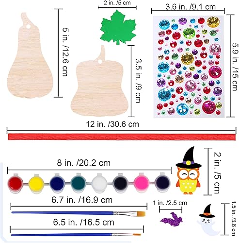 Miniatura 4 de Winlyn Juego de 63 juegos de manualidades de Halloween, manualidades de otoño, adornos de calabaza de madera, decoraciones de decoración de