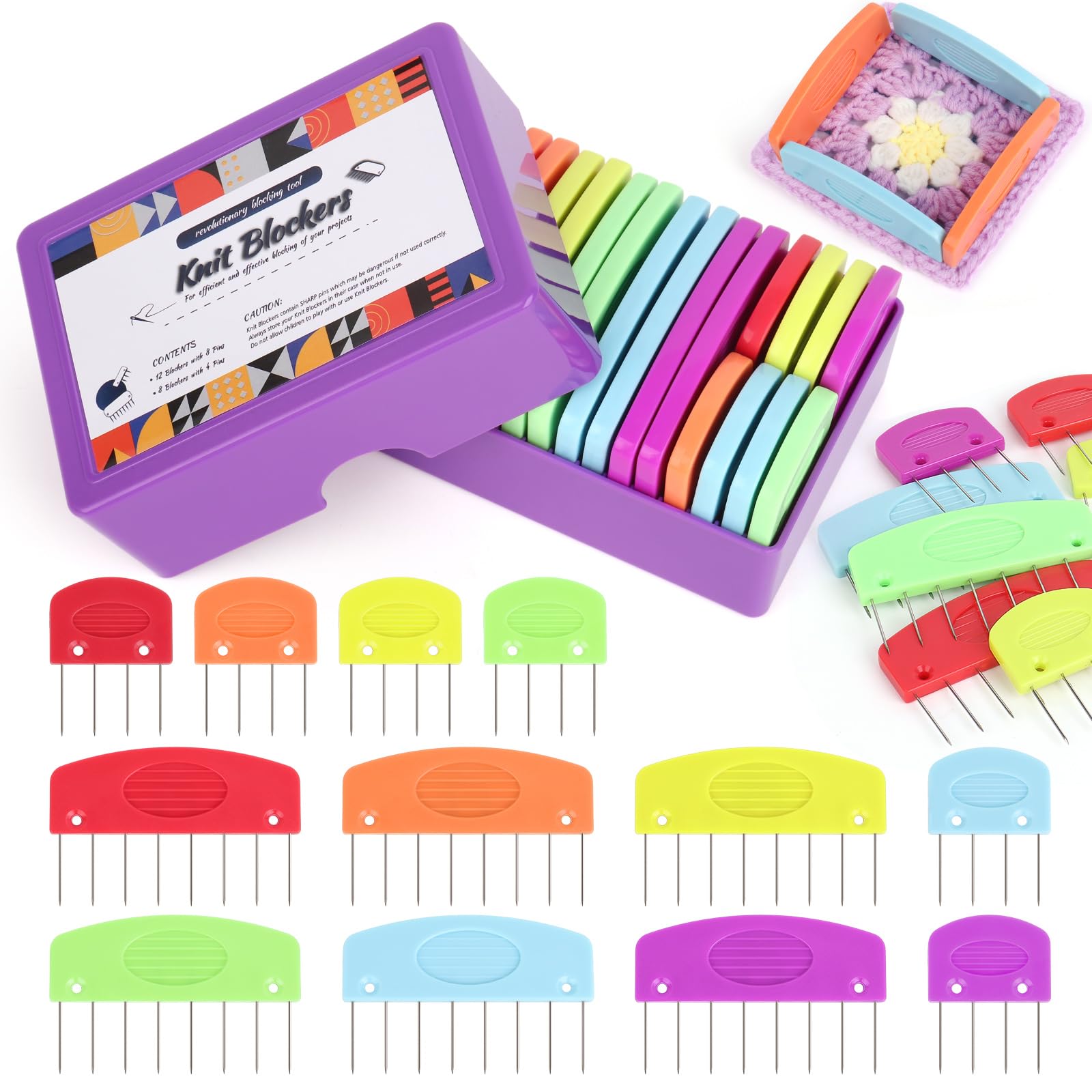 Aeelike Blocking Pins, 20Pcs Colourful Blocking Pins for Knitting & Crochet Projects, Knit Blockers Combs Set