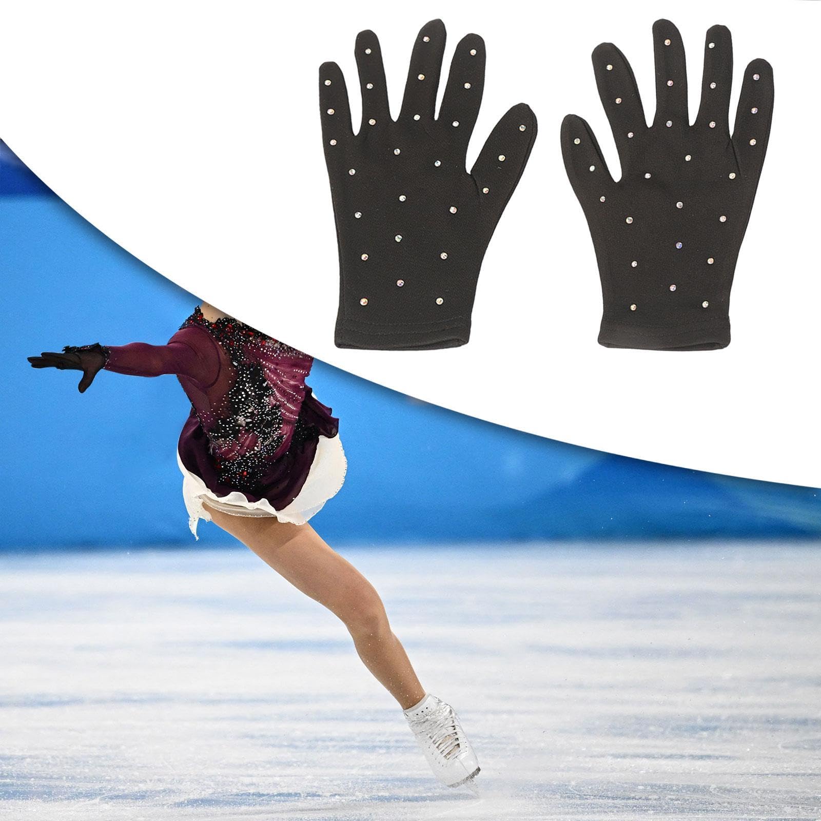 Garende Gloves for Ice Skating Practice with Rhinestone Accents, L Black