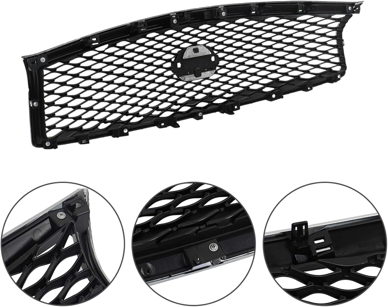 Front Bumper Upper Grille without Camera Hole Chrome Grill Mesh Replacement for 2015-2019 Q70 Q70L