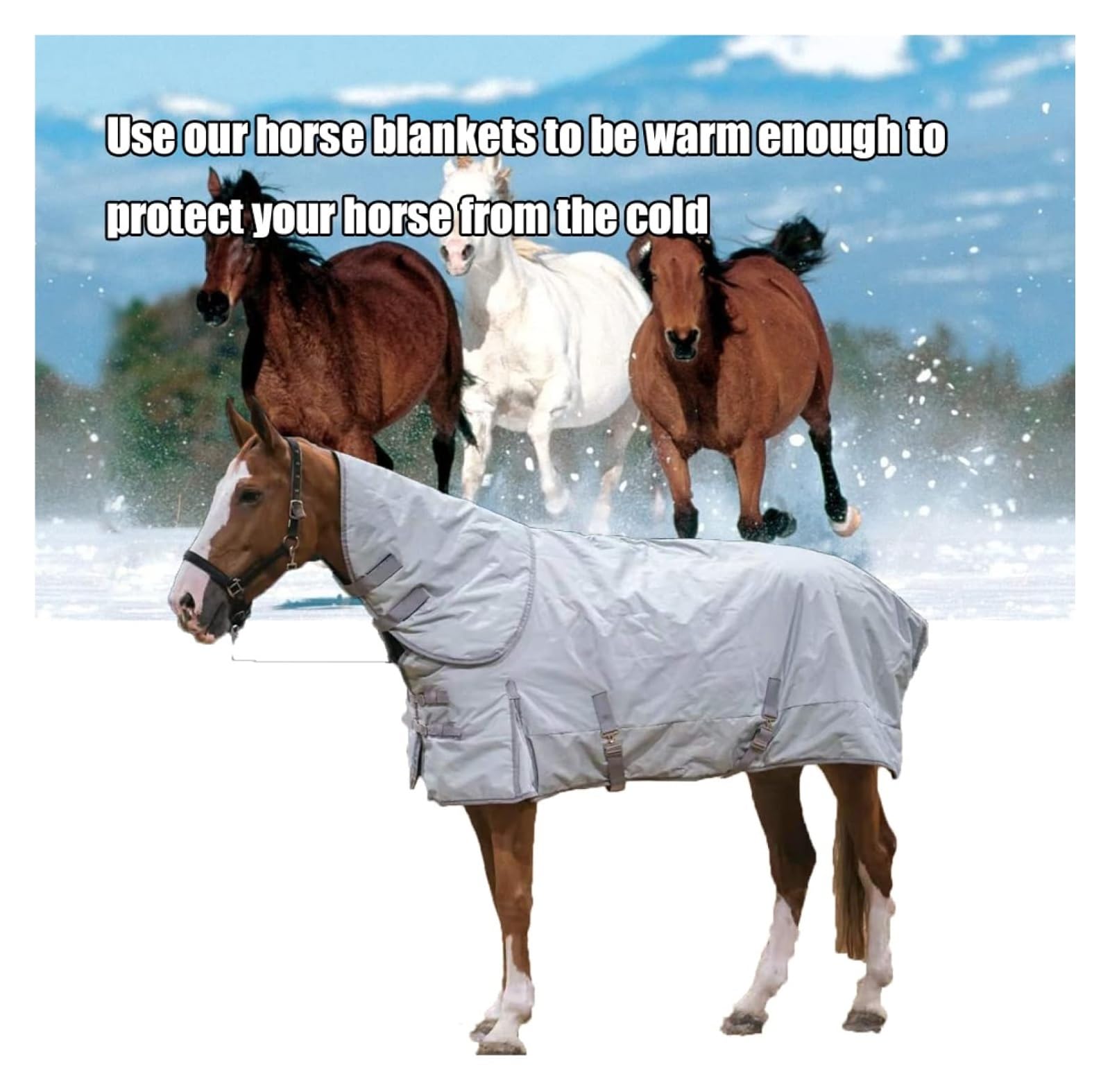 Manta de invierno ligera y transpirable 900d blanco extraíble cuello manga envuelve la manta mantener caliente ropa de caballo invierno impermeable manta de caballo alfombra(155cm/61in)
