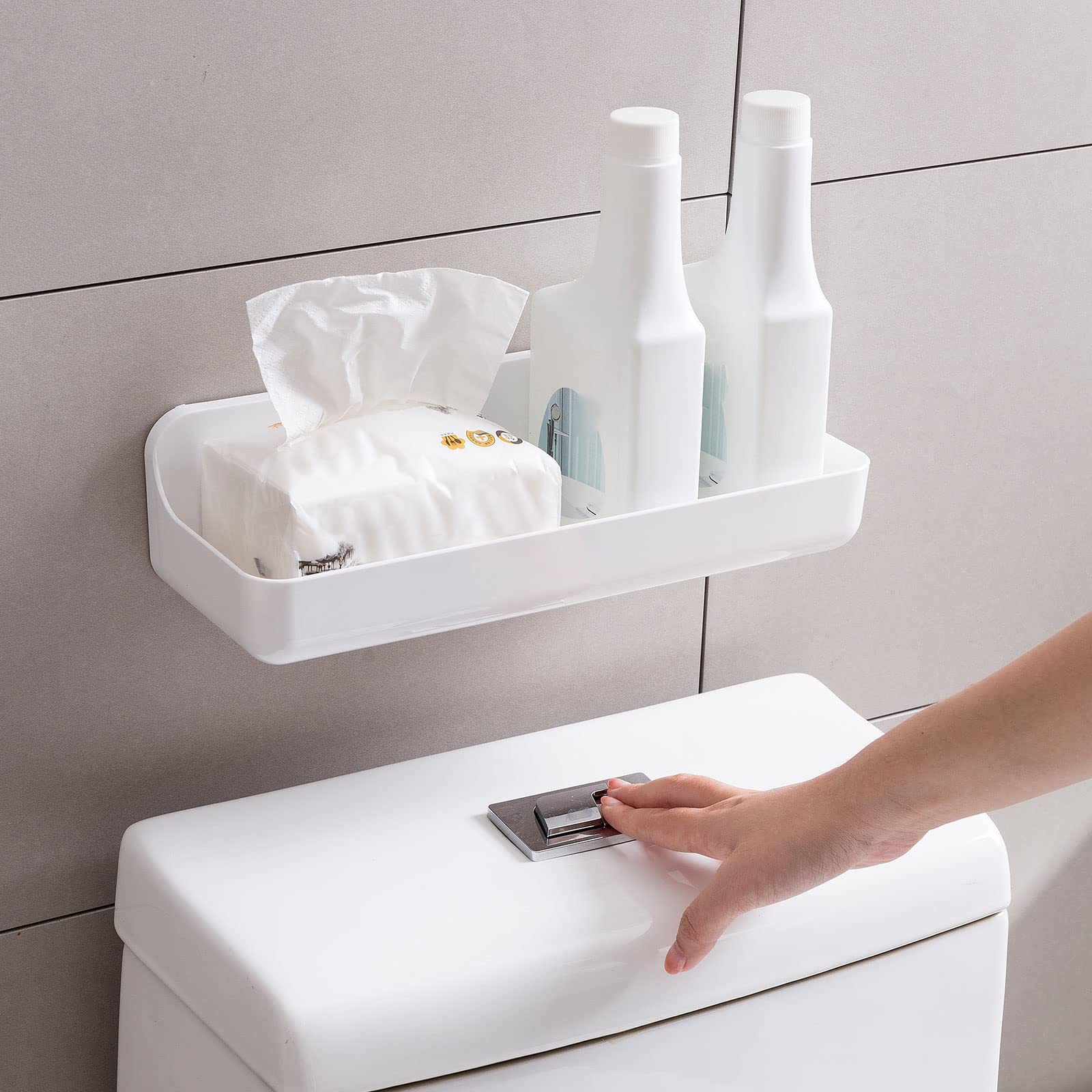 Porte-Brosse à Dents Adhésif Mural Ettori - 2 Compartiments - Range Salle De Bain Sans Perçage - Pour Dentifrice, Shampoing, Gel Douche