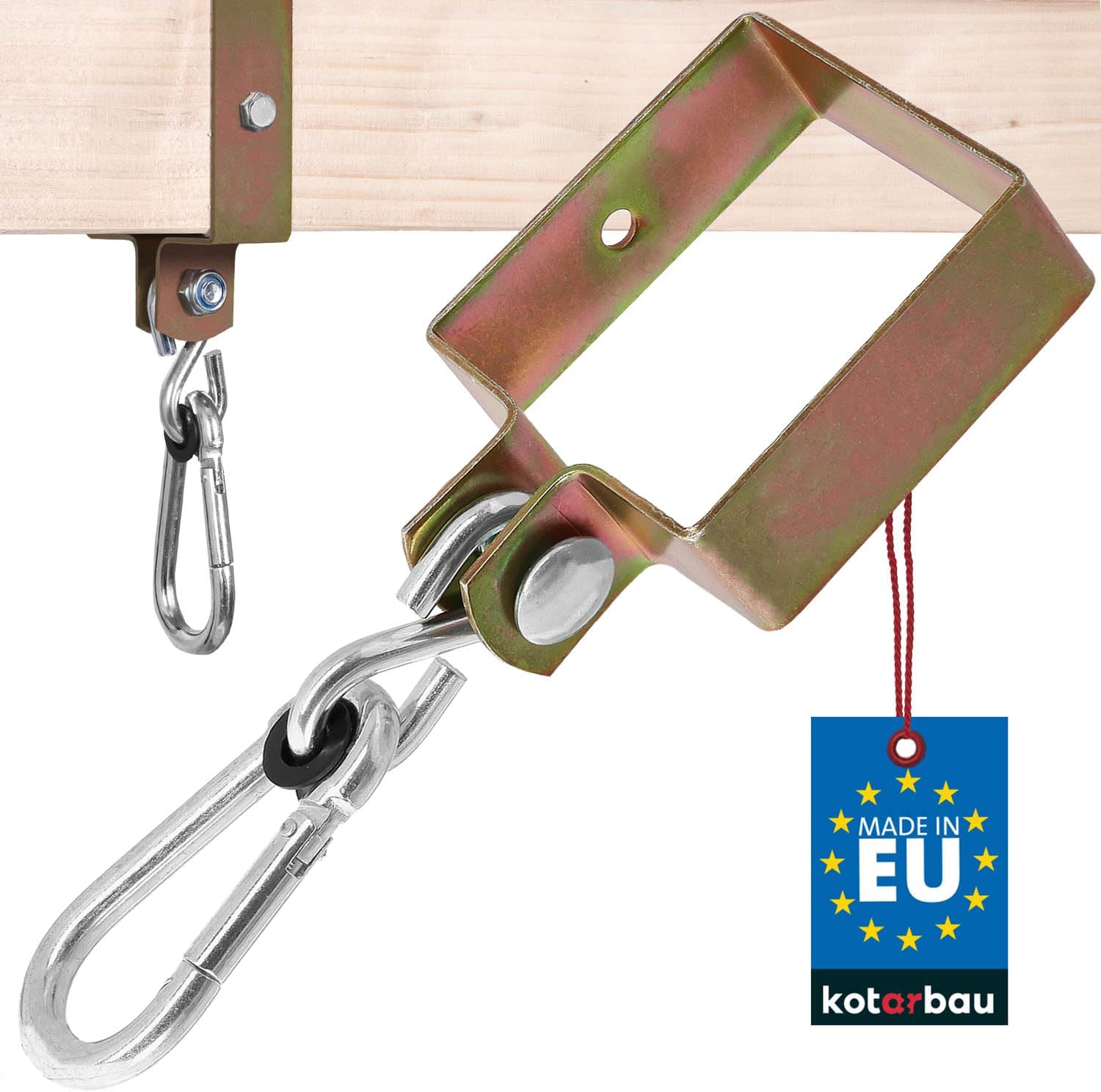 KOTARBAU® Swing Hook 90 x 90 mm Square Snap Hook Swing Clamp Swing Attachment Cuff Hook Yellow Galvanised Hook Holder Swing