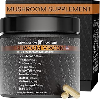 Formulation Factory Mushroom Supplement - Shroom Vroom 10-in-1 Mushroom Complex with Lion's Mane, Cordyceps & Turkey Tail - Brain Focus & Energy Capsules - 120 Capsules, 2 Month Supply