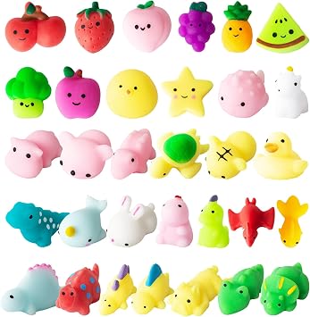 32Pcs Mochi Squishy Toys Mini Kawaii Animals Fruits Squeeze Toy Soft Squishies Stress Relief Sensory Fidget Toys Pack Kids Gifts Party Bag Fillers | Animals Fruits Squishies Set, Stress Relief Sensory Fidget Toys Pack, Boys Girls Birthday Party Favors, Classroom Prizes