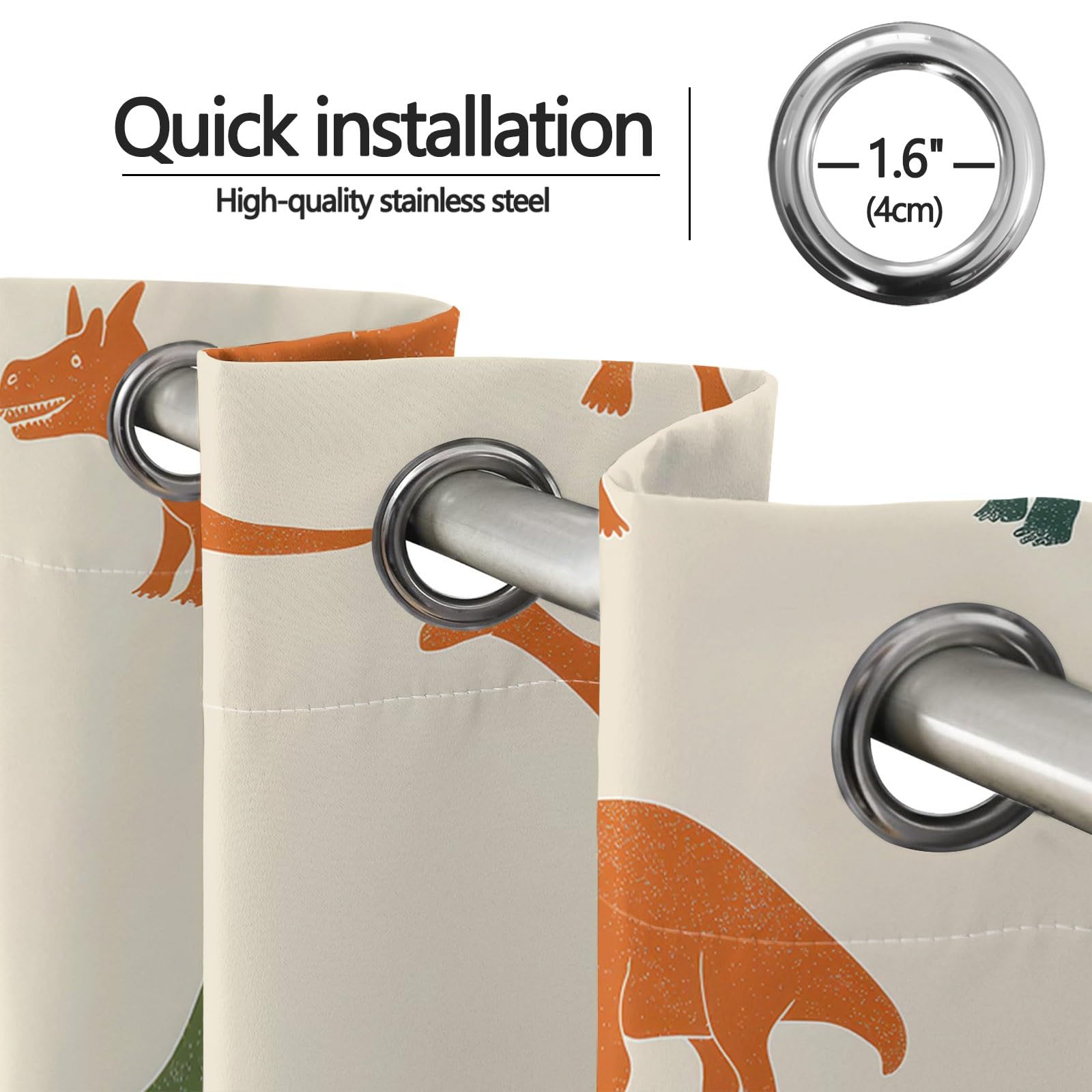 Rideaux Occultant 110L X 215H cm Lot de 2 avec Oeillets, Beige Rideau Salon Chambre Cuisine Dessin Animé Drôle Animal Dinosaure Rideau Thermique Isolant Anti Froid et Chaleur pour Garçon et Fille