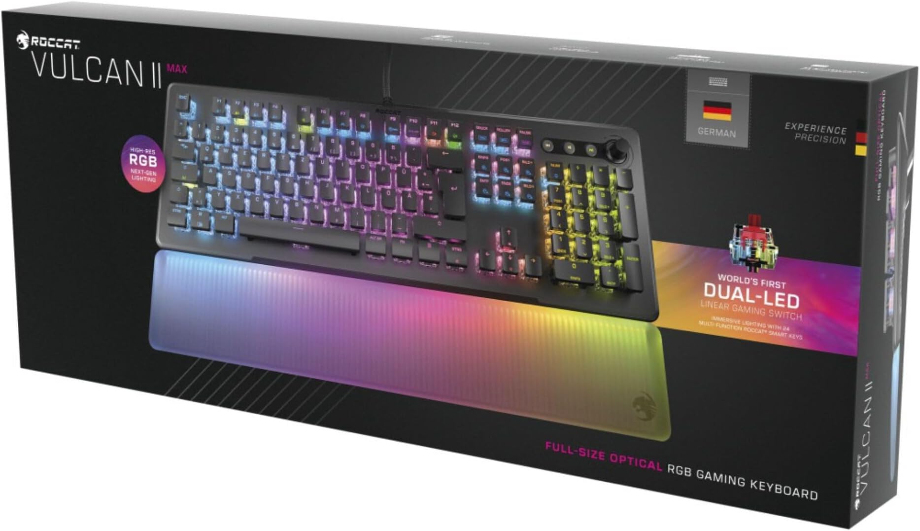 ROCCATVulcan II Max - Optical/Mechanical PC Gaming Keyboard, Customizable RGB Illuminated Keys and Wrist Rest, Titanium Key Switches, Aluminium Cover Plate, Black