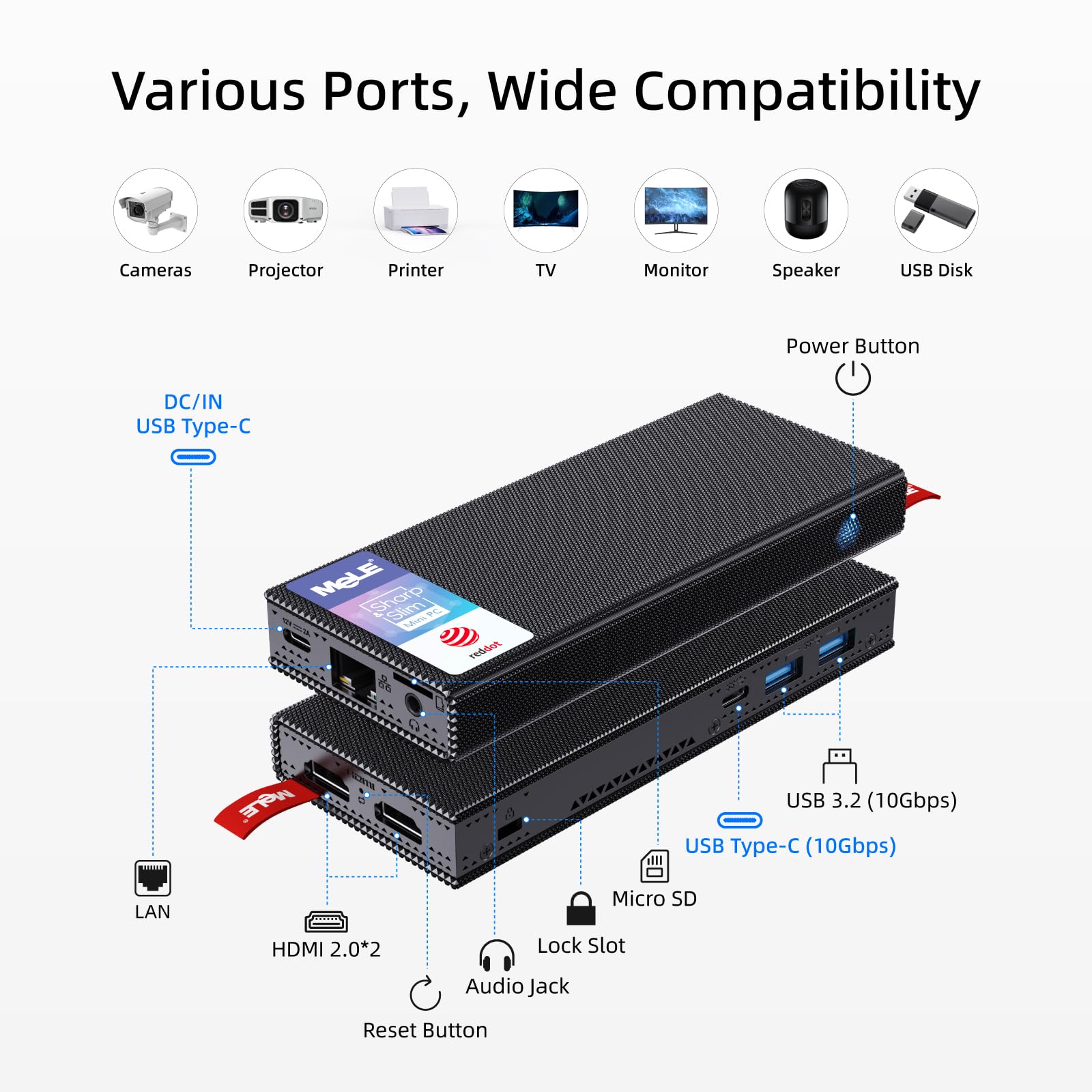 MeLE PCG02 Pro Lüfterloses PC-Stick, N100 8GB 256GB,with Windows 11 Pro 4K HDMI