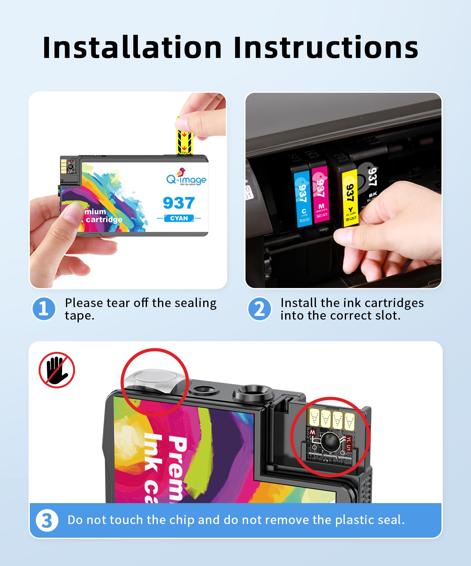 Q-image 397XL 937e compatibile per Cartucce HP 937 xl per HP Officejet Pro 9110b 9720b 9130b 9720 9730 (Nero, Ciano, Giallo, Magenta)