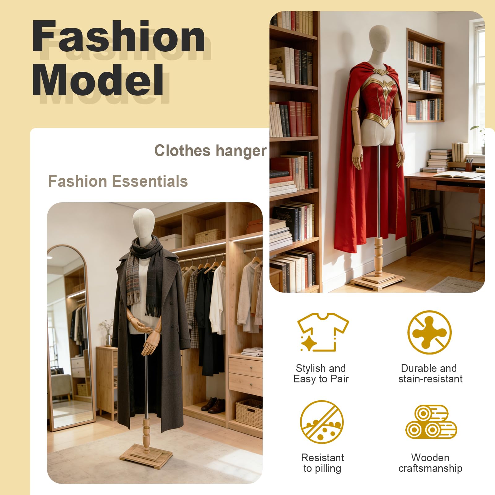 Schaufensterpuppe, Mechanische Arme und Finger Schneiderpuppe Damenbüste Torso Körper Weiblich, Höhenverstellbar Mannequin für Bekleidungsgeschäft, Kleiderständer, Boutique, Weiß