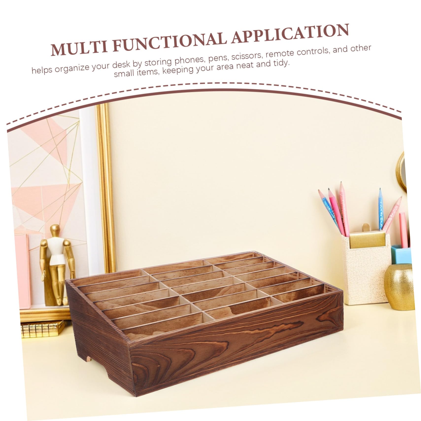 PartyKindom Organizzatore da Scrivania in Legno Naturale 21 Scomparti, Porta Cellulare Multifunzione per Aula e Ufficio Design Raffinato e Funzionale