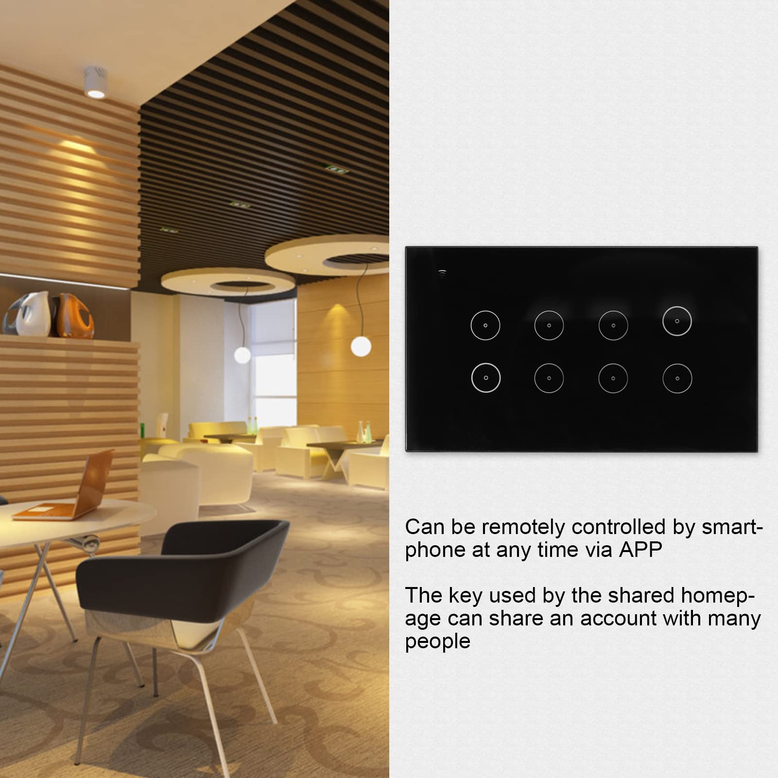 Marhynchus Interruptor de Pared WiFi Inteligente de 8 Bandas, Interruptor Táctil con Control Remoto con Control de Aplicación de Voz, para Apartamento de Hotel de Oficina en Casa
