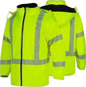 High Visibility Jacket for Men, ANSI Class 3 Reflective Waterproof Safety Coat, Hi Vis Construction Work Jacket