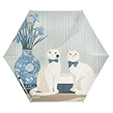 OTVEE Blue White Purr Mates Automatic Open Compact Travel Sun Folding Umbrella Rain Umbrella Vented Windproof Waterproof Stick Auto Open/Close