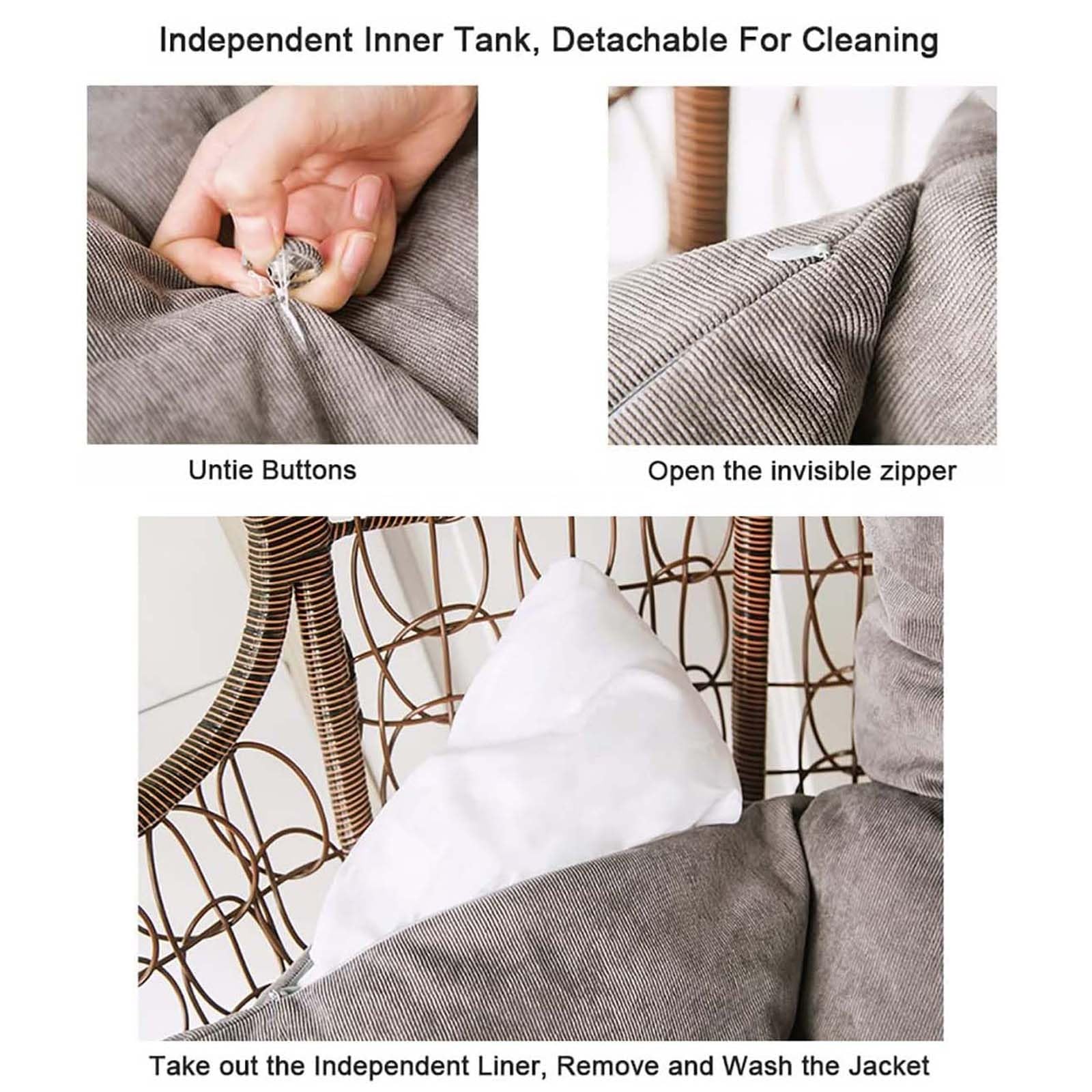 Hängesessel Kissen, Garten Polster, Auflage für Hängeschaukel, Hängekorb Sitzkissen, Waschbar Schaukelstuhl Sitzkissen Hängestuhl Sitzauflage(Schwarz)