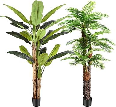 8.5ft Tall Artificial Palm Tree and 8.5ft Extra Tall Banana Plant Large Artificial Tree,UV Resistant