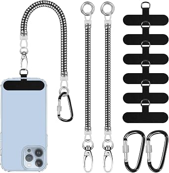 2 Pack Universal Anti Theft Phone Lanyard Tether with 2x Carabiner and 6x Fabric Patch