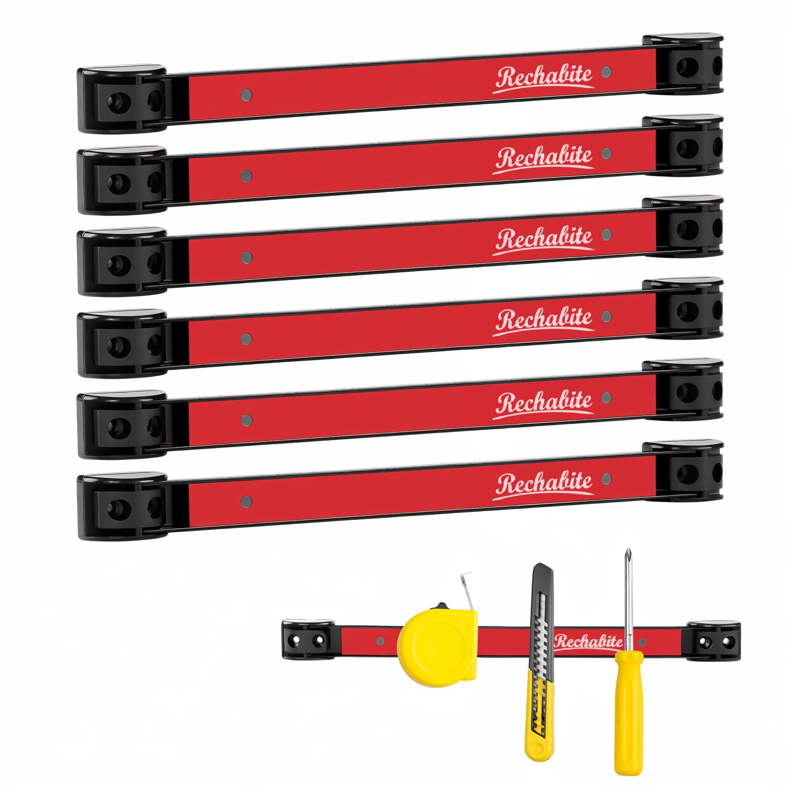 6 Pieces 12" Magnetic Tool Holder Strip, Red Magnet Bar, Metal Tool Organizer Rack for Garage Organization, Easy To Install in Workshop, Mounting Screws Included