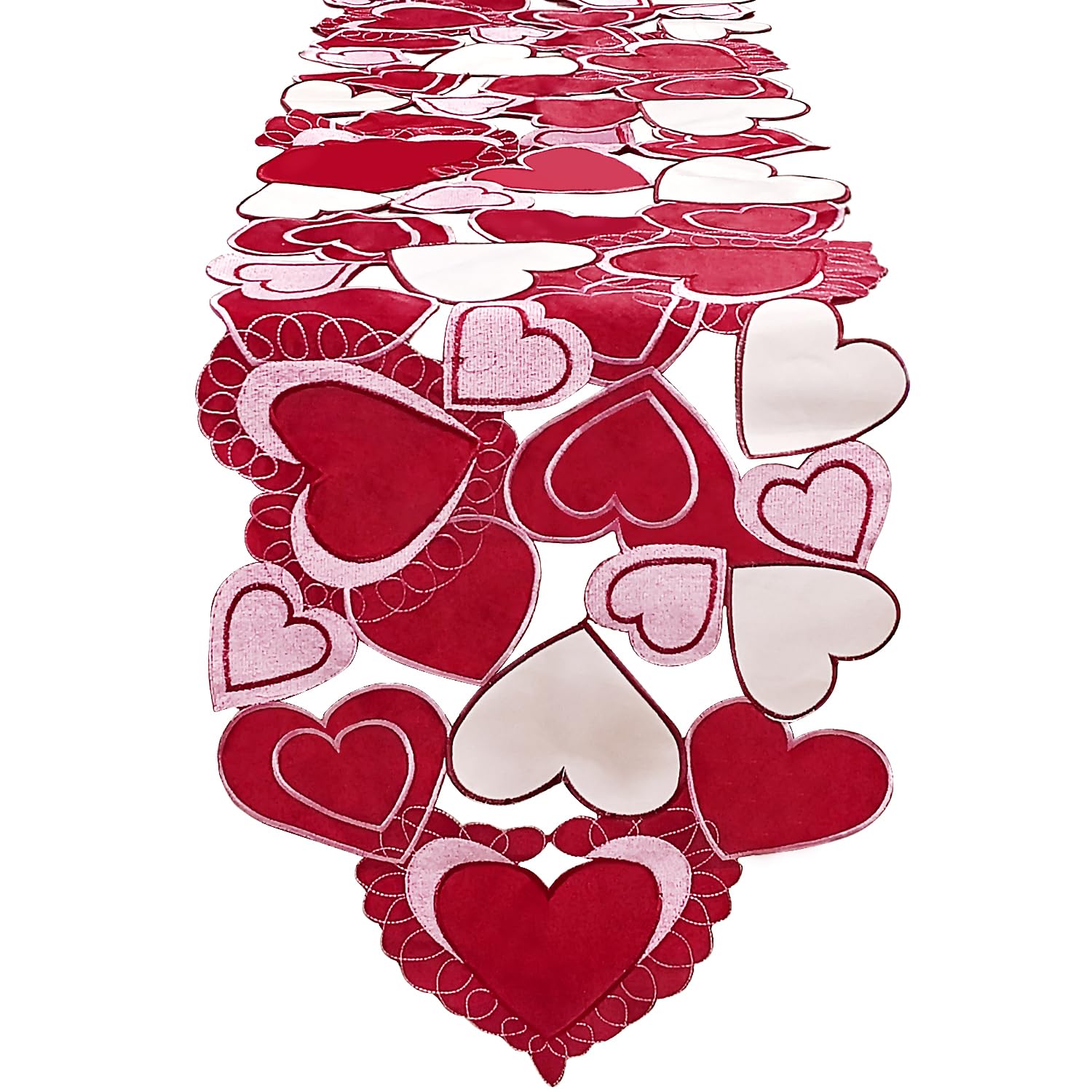 Nialnant Valentines Day Table Runner Decor,Spliced Embroidered Red Love Heart Table Runner for Engagements,Wedding Anniversary,Table Decor