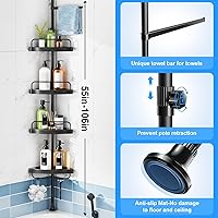 Vista 5 de HAMITOR Poste de tensión de esquina para ducha: organizador de ducha ajustable de acero inoxidable con 4 niveles para baño, bañera, champú, estante