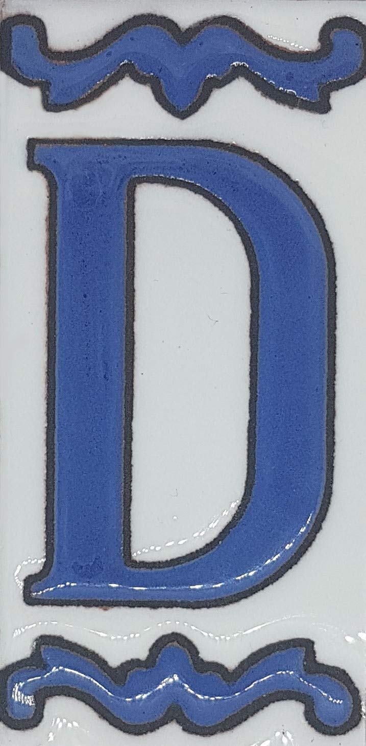 House Numbers Ceramic Tiles, Letters & Frames, Spanish Blue Design, Tile Size: 10cmH x 5cmW, Number Frame Size: 2 to 13 Tile (Letter D)