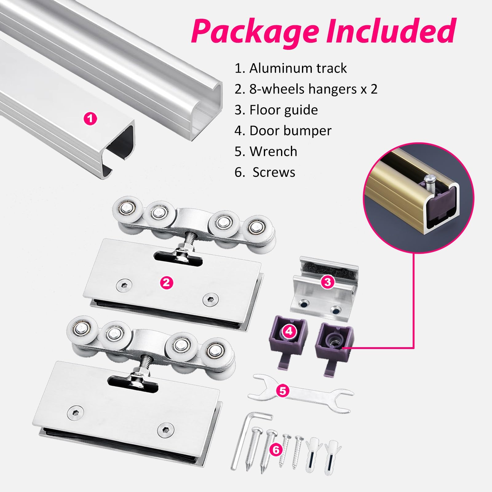 Kit Herraje Puerta Corredera Kit De Riel para Puertas Corredizas De Vidrio - Montaje En Techo/Pared Herrajes para Puertas Corredizas De Vidrio, Riel Y Rodillos Ocultos(Black,1.4m/4.6ft/55.1in)