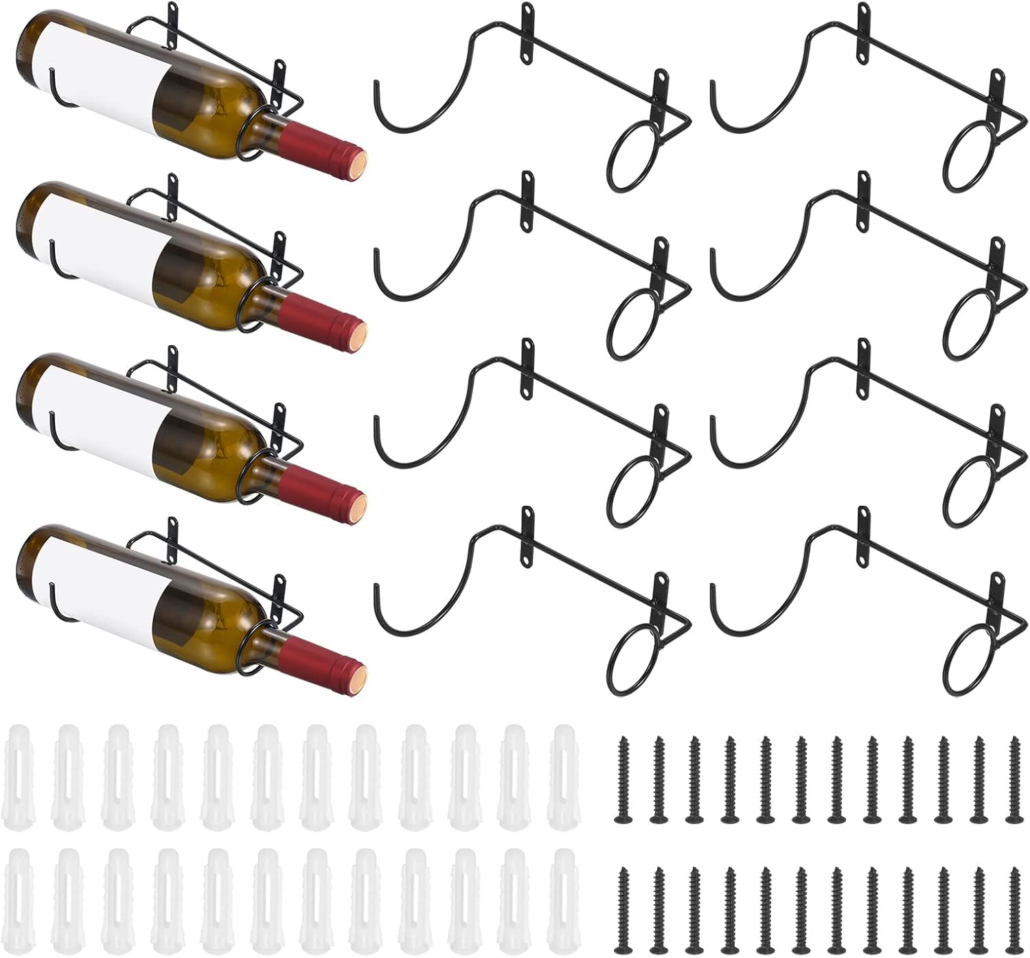 uxcell Spiral Wine Wall Holder 12 Pcs, Metal Wine Bottle Display Holder, Wine Bottles Display Wall Storage Shelf -for Home Kitchen Bar Wall Decor Black Right