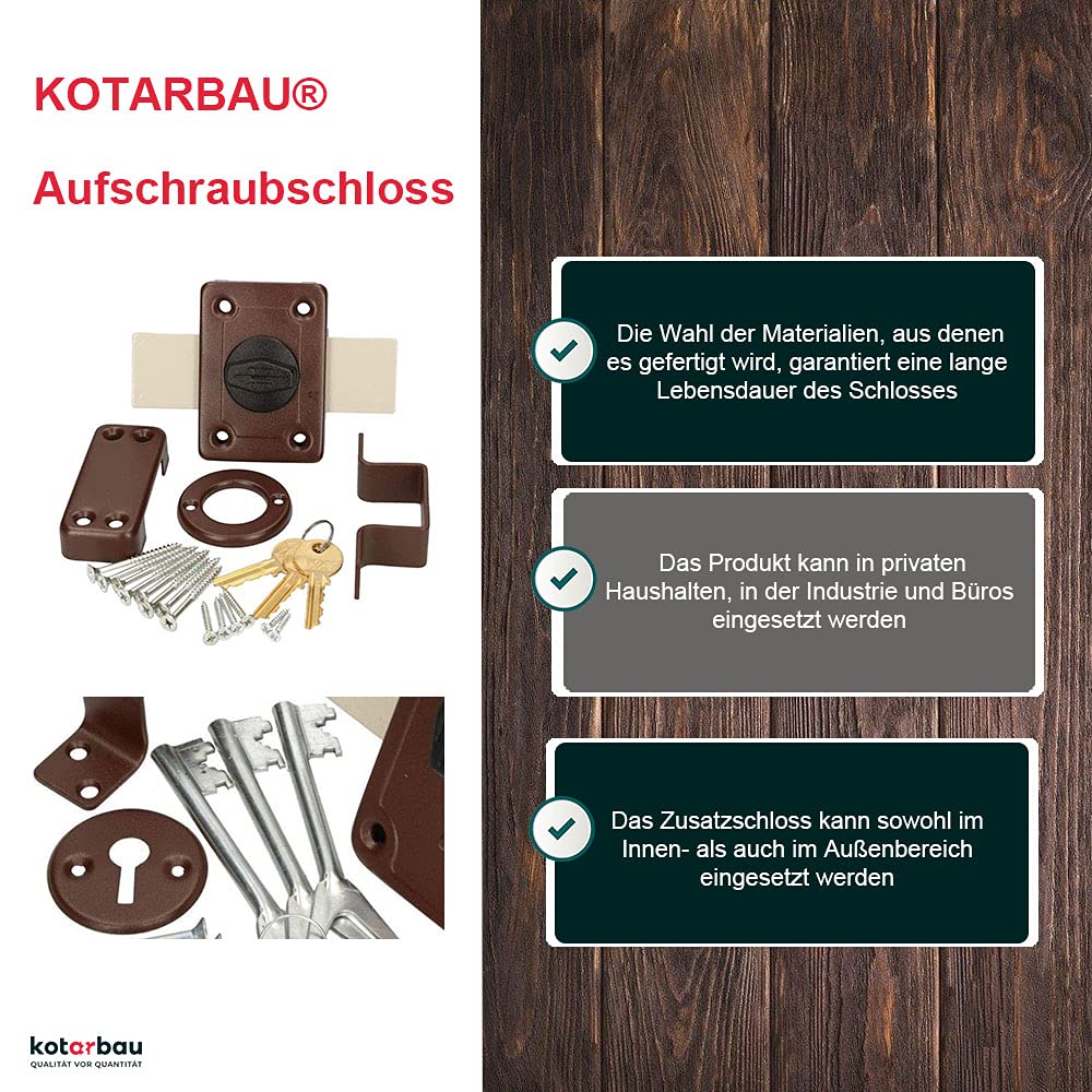 KOTARBAU® Aufschraubschloss 140 mm Kastenschloss Zustazschloss Türschloss Profilzylidner Türzusatzschloss Schloss Garagenschloss Torschloss Braun Top