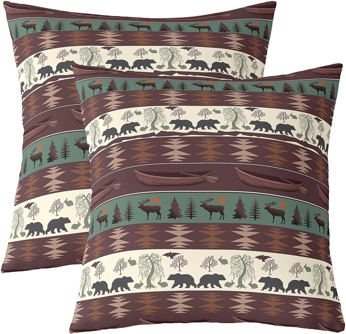 Feelyou Bear Pillow Covers 22x22 Set of 2 Deer Print Decorative Throw Pillow Covers Cases Home Decor Dear Hunting Strip Lines Brown Tree Pattern Natural Theme Cushion Case for Couch Sofa Outdoor
