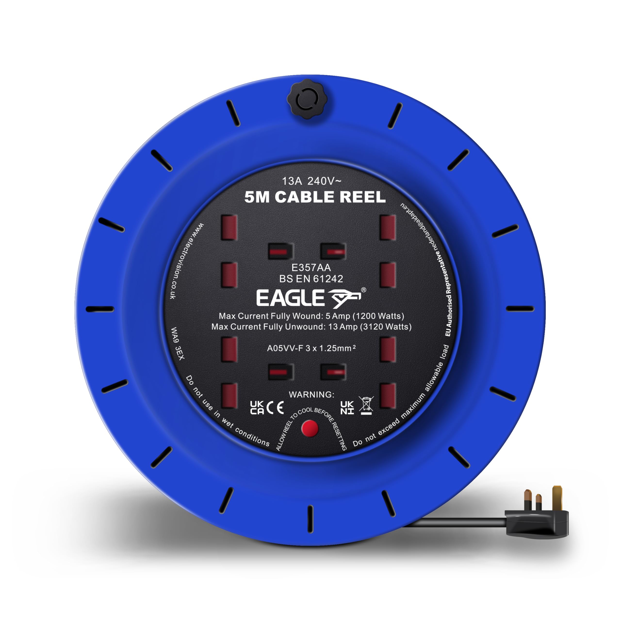 Netagon 4 Socket Extension Lead Cable Reel | 13A 4 Gang Plug | Thermal Cut Out, Heavy Duty, Outdoor Extension Lead, Ideal for DIY, Workshop, Garden, Home Use (Cassette Extension Reel, 5M)