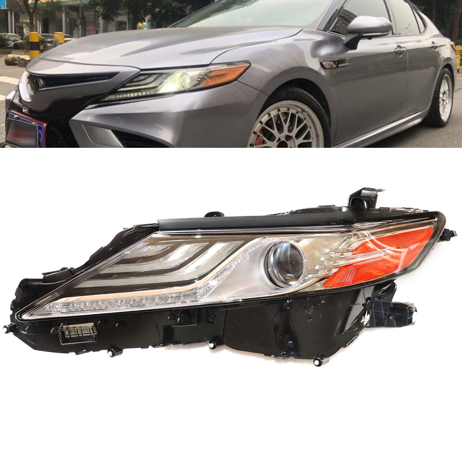 OUKANING - For 2018 2019 2020 Toyota Camry XLE/XSE Full LED Projector Headlight Headlamp Assembly Left Driver Side Black Housing Clear Lens (USA STOCK)