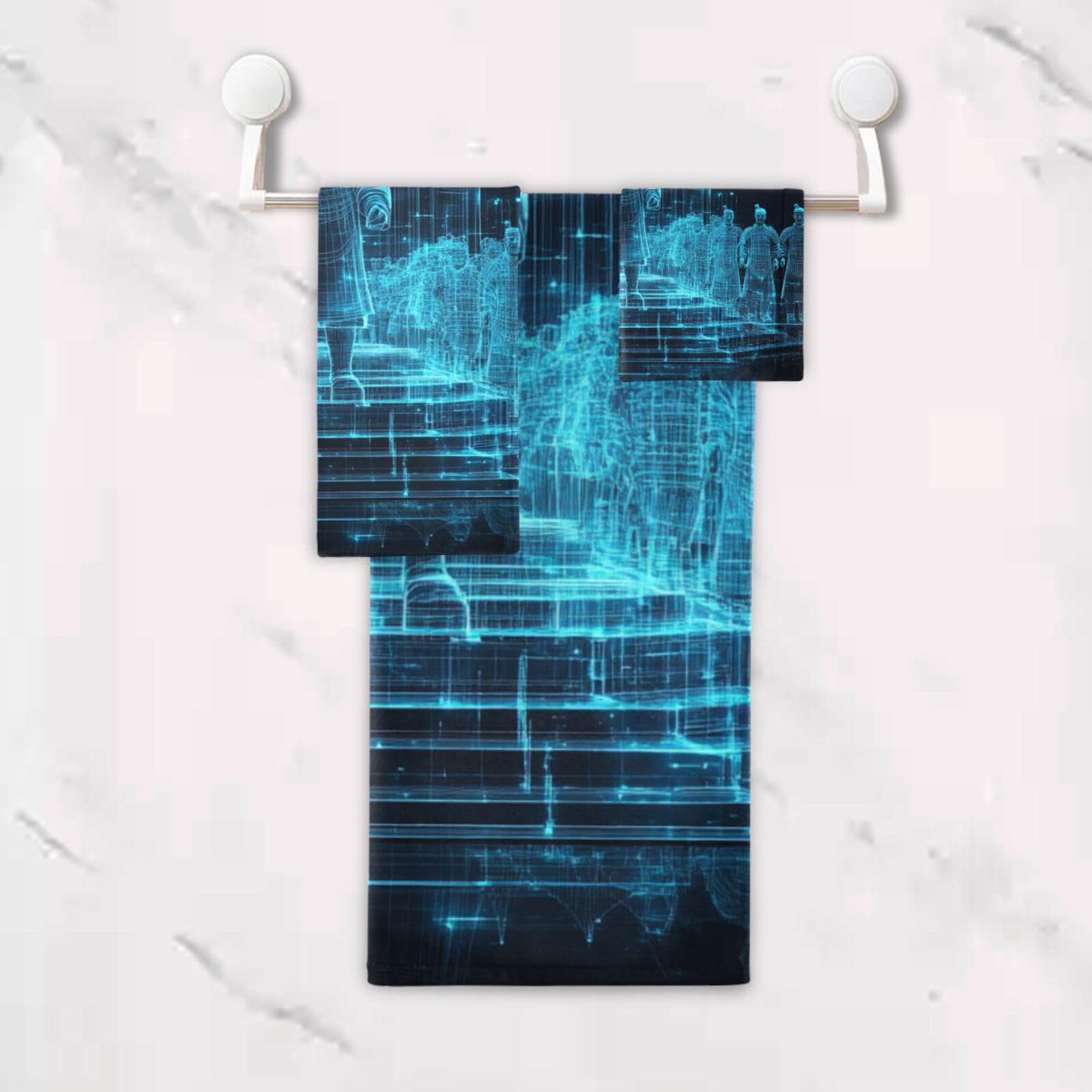 Set di 3 asciugamani per il viso ad asciugatura rapida con fiamme blu spaventose, 1 asciugamano da bagno, 1 asciugamano per le mani, 1 panno per la casa, cucina e famiglia