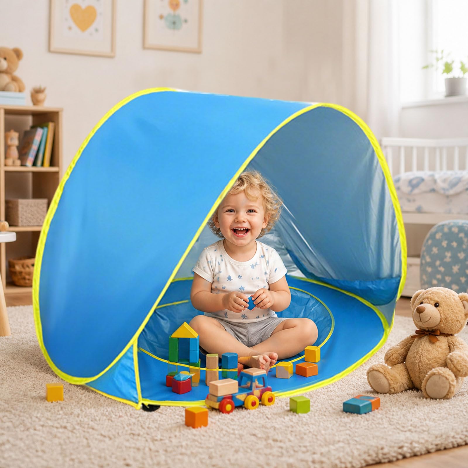 Tenda da Spiaggia Baby Pop Up Anti UV UPF 50+ con Mini Piscina Separabile Portatile per Bambini Blu