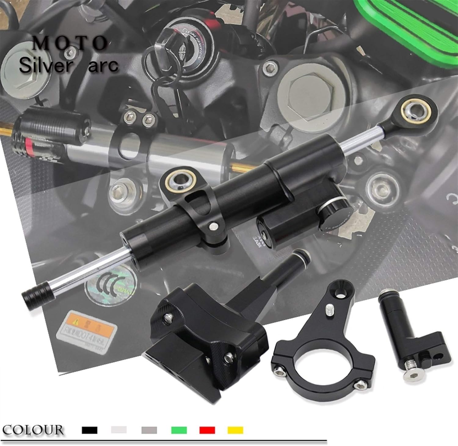 CNC Motorcycle adjustable steering shock absorber stabilizer+bracket black green(Yellow)