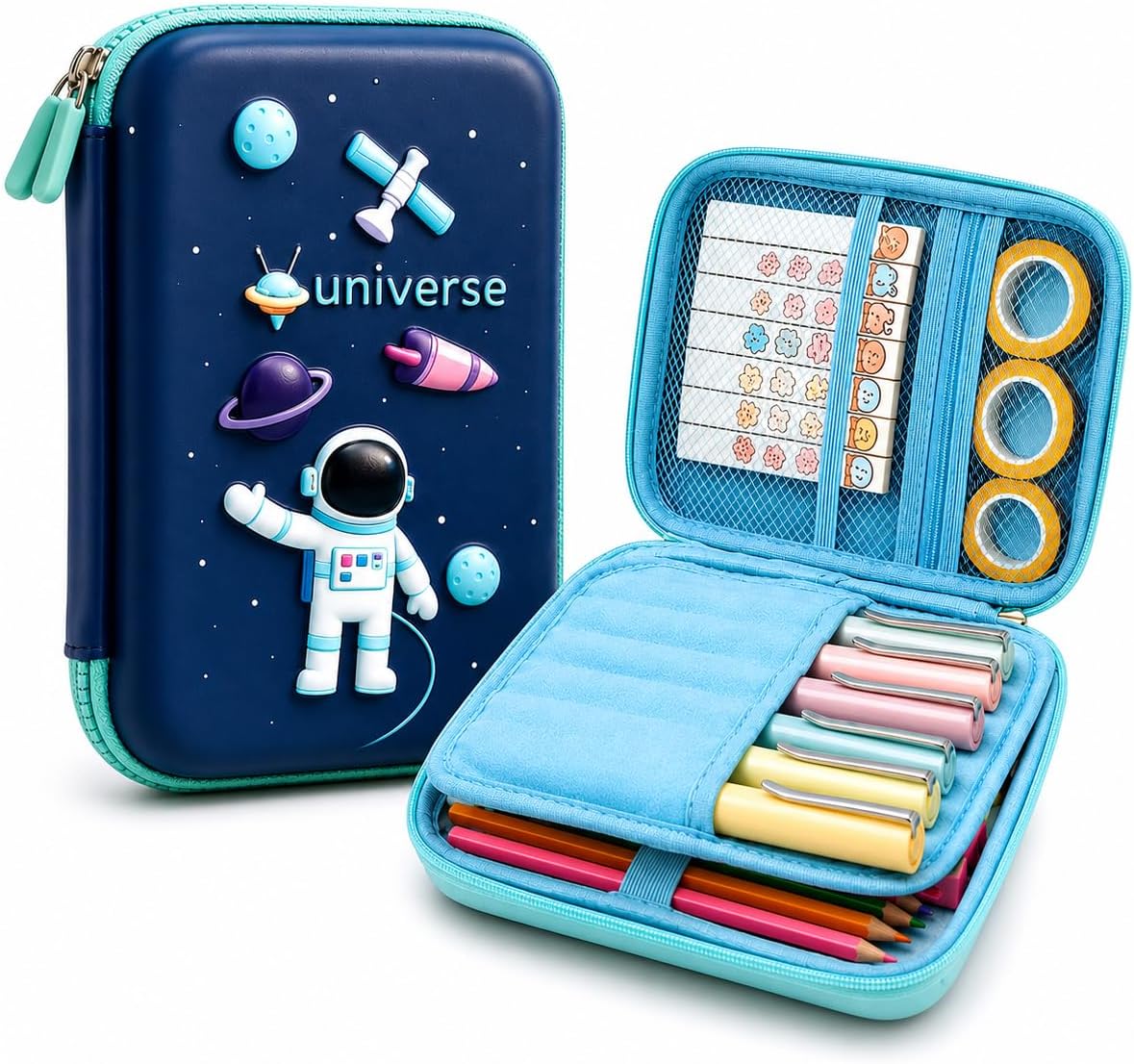 Brand Conquer Big Size Eva 3D Cover Large Capacity Space Astronaut Pencil Case Compartments, School Pouch Premium Stylish Pen Holder (Big Size Astronaut Pencil Case, Ethylene Vinyl Acetate (EVA) Blue)