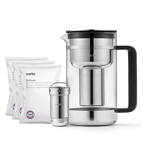 Vista 20 de Aarke Jarra de agua de vidrio purificador, filtro de acero inoxidable recargable, rendimiento de 8 semanas, sin BPA, apto para lavavajillas