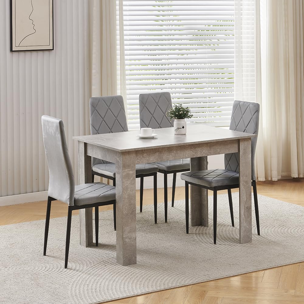 Menaka Modern Wooden Dining Room Table and Chairs Set of 4 for Small Space, 5 Pieces Rectangular Kitchen Table with 4 Chairs (110cm black table and 4 black leather chairs#1) — view 46