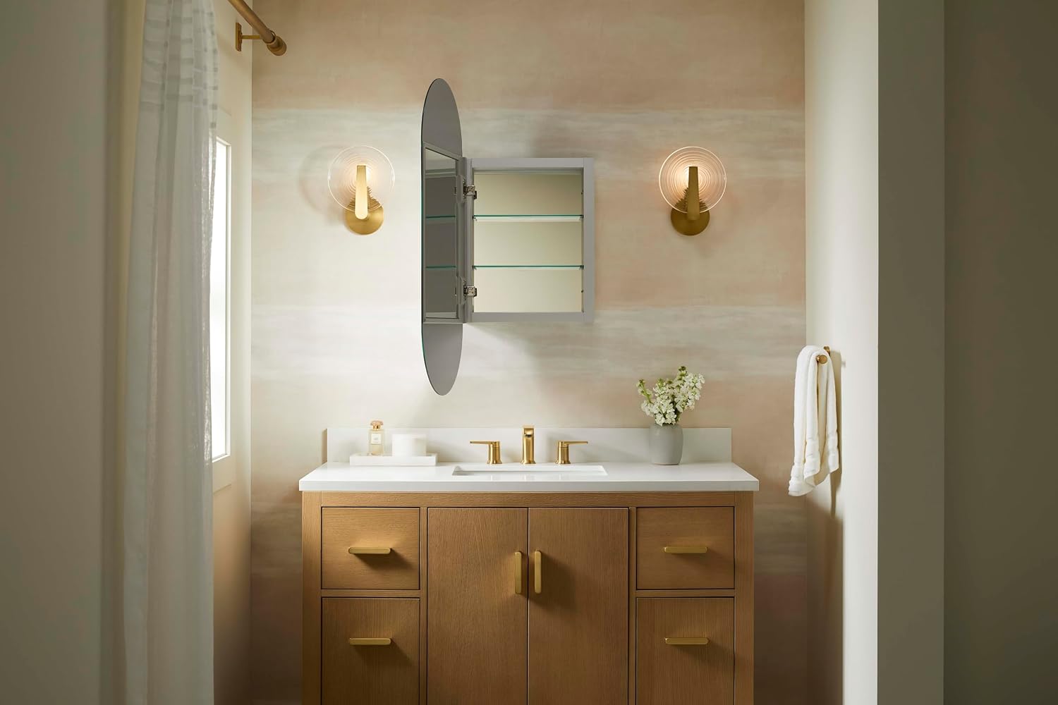 Kohler 56152-NA Embark Premium XL Oval Medicine Cabinet, Deep Storage with Adjustable Shelves and Capsule Mirrored Door, Mirrored Medicine Cabinets for Bathroom, 16 in. W x 36 in. H