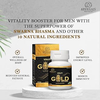 Vitality Gold Capsule for Men with Swarna Bhasma, Shilajit, Safed Musli, Akarkara, Makardhwaj, Jund Bedastar, Stambhak Vati, Konch Beej | Ayurvedic Stamina Supplement for Men - 120 Capsules